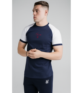 SikSilk Men's Raglan Sleeve Graphic T-Shirt – Navy Blue & White