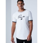 SikSilk Men's Curved Hem Graphic T-Shirt – Crisp White & Black