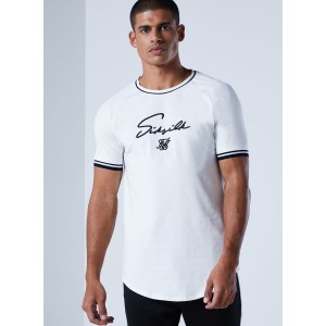 SikSilk Men's Curved Hem Graphic T-Shirt – Crisp White & Black